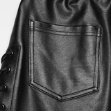 Punk Black Vegan Leather Leggings with Side Lacing Up