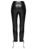 Punk Black Vegan Leather Leggings with Side Lacing Up