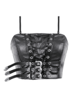 Punk Corset Top with Buckle Straps and Lace-Up Front