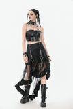 Punk Corset Top with Buckle Straps and Lace-Up Front