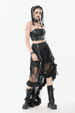 Punk Corset Top with Buckle Straps and Lace-Up Front
