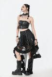 Punk Corset Top with Buckle Straps and Lace-Up Front