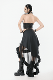 Punk Corset Top with Buckle Straps and Lace-Up Front