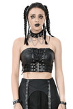 Punk Corset Top with Buckle Straps and Lace-Up Front