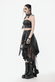 Punk Corset Top with Buckle Straps and Lace-Up Front