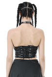 Punk Corset Top with Buckle Straps and Lace-Up Front