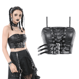 Punk Corset Top with Buckle Straps and Lace-Up Front