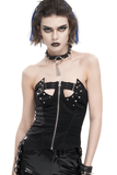 Punk Corset Top with Front Zipper and Lace-Up Back