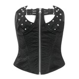 Punk Corset Top with Front Zipper and Lace-Up Back