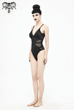 Punk Cutout One-Piece Swimsuit: Black Zipper Suit