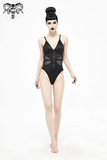 Punk Cutout One-Piece Swimsuit: Black Zipper Suit