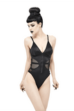 Punk Cutout One-Piece Swimsuit: Black Zipper Suit