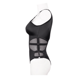 Punk Cutout One-Piece Swimsuit: Black Zipper Suit