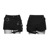 Punk Denim Shorts with Removable Bag and Leg Straps