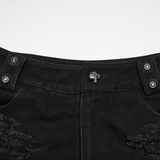 Punk Denim Shorts with Removable Bag and Leg Straps