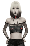 Punk Devil Eye Faux Leather Lace Up Bra Crop Top