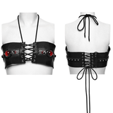 Punk Devil Eye Faux Leather Lace Up Bra Crop Top
