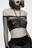 Punk Devil Eye Faux Leather Lace Up Bra Crop Top