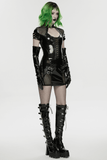 Punk Glossy Leather Dress with Mesh Insert and Buckles