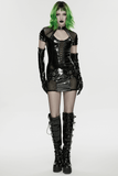Punk Glossy Leather Dress with Mesh Insert and Buckles