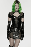 Punk Glossy Leather Dress with Mesh Insert and Buckles