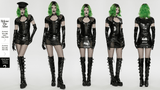Punk Glossy Leather Dress with Mesh Insert and Buckles