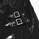 Punk Glossy Leather Dress with Mesh Insert and Buckles