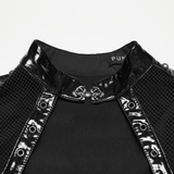Punk Glossy Leather Dress with Mesh Insert and Buckles