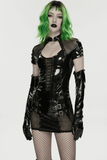 Punk Glossy Leather Long Gloves with Steel Studs