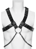 Punk Gothic PU Leather Body Harness with Metal Chains