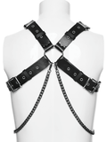Punk Gothic PU Leather Body Harness with Metal Chains
