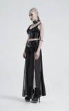 Punk Half Skirt with Adjustable Belt and Chiffon Overlay