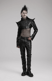 Punk-Inspired Cropped Faux Leather Jacket with Spikes