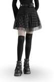 Punk-inspired High-Waist Plaid and Tulle Edgy Mini Skirt