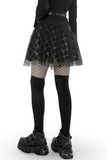 Punk-inspired High-Waist Plaid and Tulle Edgy Mini Skirt