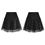 Punk-inspired High-Waist Plaid and Tulle Edgy Mini Skirt