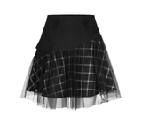 Punk-inspired High-Waist Plaid and Tulle Edgy Mini Skirt