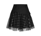 Punk-inspired High-Waist Plaid and Tulle Edgy Mini Skirt