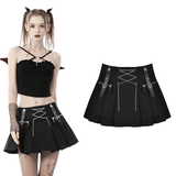 Punk-Inspired Pleated Mini Skirt with Chains and Straps