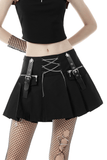 Punk-Inspired Pleated Mini Skirt with Chains and Straps