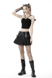 Punk-Inspired Pleated Mini Skirt with Chains and Straps