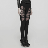 Punk-inspired Studded Black Mesh Panel Leggings