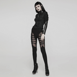 Punk-inspired Studded Black Mesh Panel Leggings