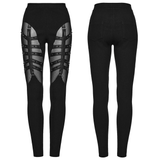 Punk-inspired Studded Black Mesh Panel Leggings