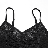 Punk Lace-Up Camisole Top with Fishnet Mesh Design