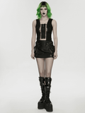 Punk Lace-Up Mesh Vest with Grommets and Front Slit