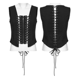 Punk Lace-Up Mesh Vest with Grommets and Front Slit