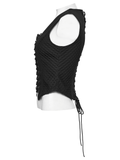 Punk Lace-Up Mesh Vest with Grommets and Front Slit