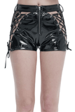 Punk Lace-Up Patent Leather Shorts: Edgy Zipper Attire