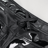 Punk Lace-Up Patent Leather Shorts: Edgy Zipper Attire